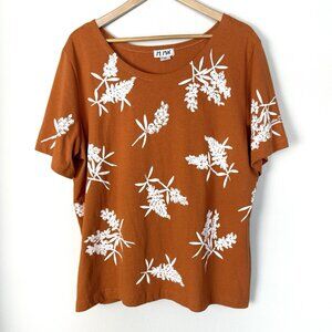 Vintage 90s M‎ Mac Burnt Orange Floral Tee Womens Size 3X Austin Texas Longhorns